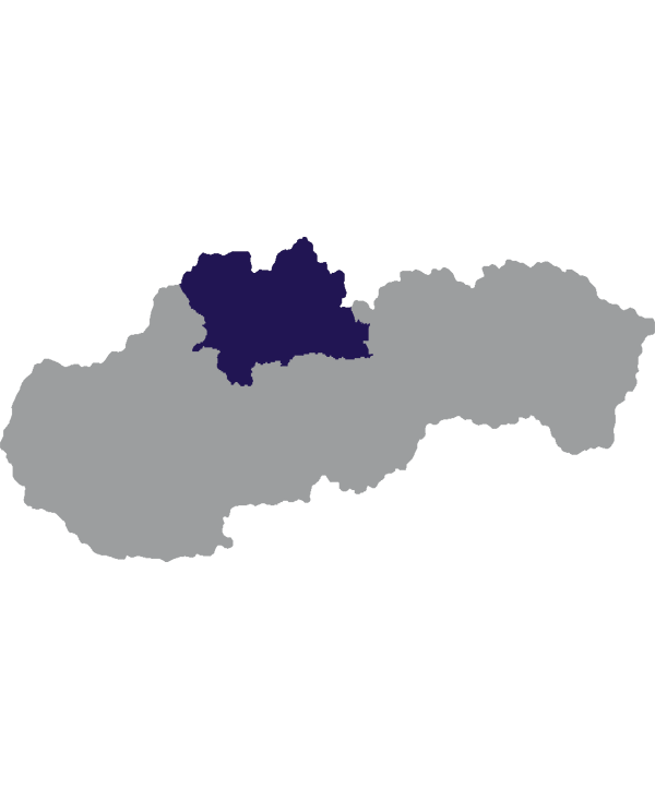 Landkaart Slowakije grijs met regio Žilina donkerblauw op transparante achtergrond - 600 * 733 pixels